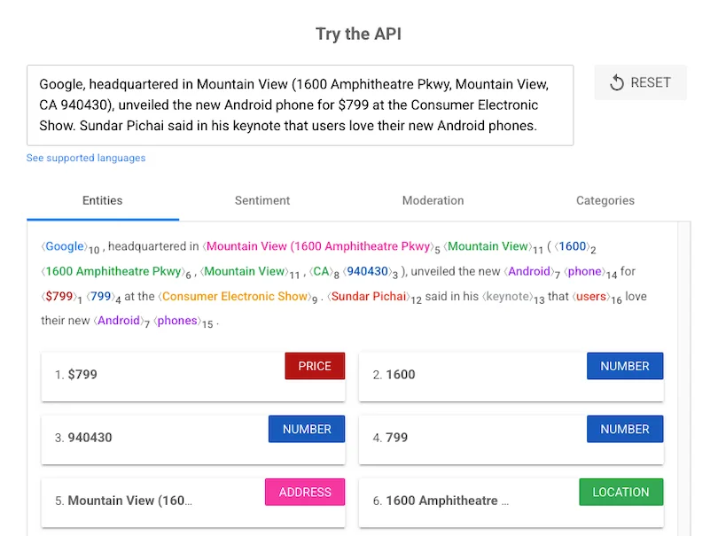 Google Natural Language API